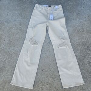 Judy Blue Cream Distressed Flare Jeans